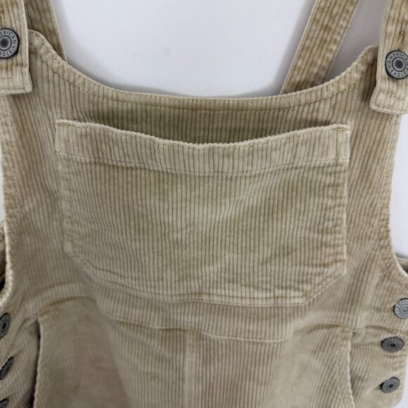 AMERICAN EAGLE Daisy Corduroy Mini Overall Dress XS Khaki Beige Pocket B34 - Picture 5 of 6